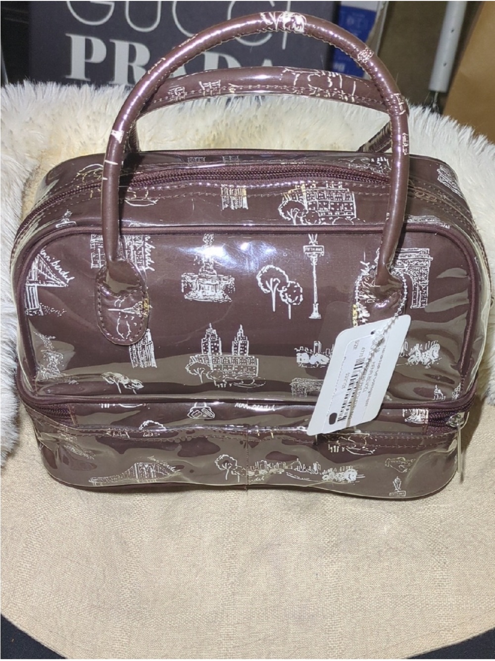 Henry Bendel Brown Printed Cosmetic Train Case